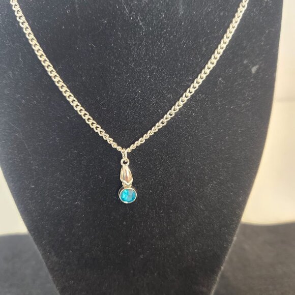 Handmade Light Blue Crystal Necklace, Silver tone, 18" Chain, Fashion Jewelry - Picture 3 of 3